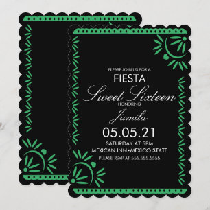 Invitation Fête Papel Picado Sweet 16 Mexicain Scallop Vert