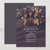 Invitation Fête Papillon Fantastique Paillettes Dorées (Devant / Derrière)