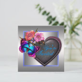 Invitation Fête papillon rose argenté pourpre (Debout devant)