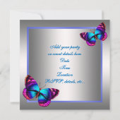 Invitation Fête papillon rose argenté pourpre (Dos)