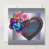 Invitation Fête papillon rose argenté pourpre (Devant)