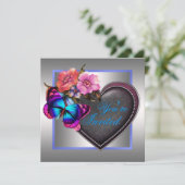 Invitation Fête Papillon Rose Argenté Violet (Debout devant)