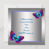 Invitation Fête Papillon Rose Argenté Violet (Dos)