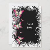 Invitation fête papillon rose noir blanc aquarelle (Devant)