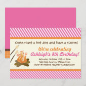 Invitation Fête par le feu de camp (rose) Anniversaire (Devant / Derrière)
