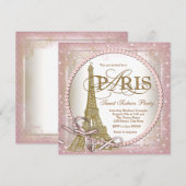 Invitation Fête Paris Sweet 16 Rose et Perle Dorée (Devant / Derrière)