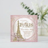 Invitation Fête Paris Sweet 16 Rose et Perle Dorée (Debout devant)