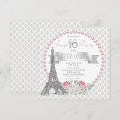 Invitation Fête Parisienne Perle Rose Sweet 16 (Devant / Derrière)