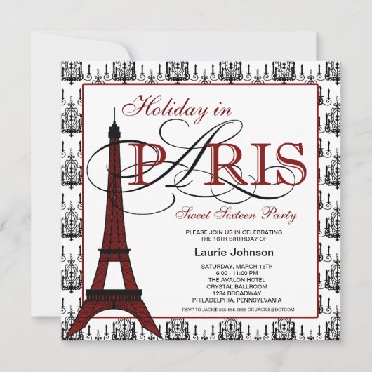 Invitation Fête Parisienne pour les Seize Ans (Devant)