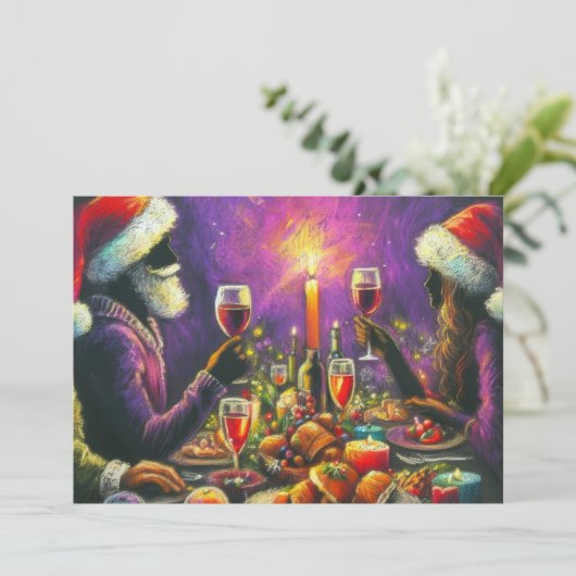 Invitation Fête Pastel Dessin Père Noël violet (Debout devant)