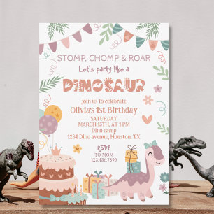 Invitation Fête Pastel Dino Anniversaire