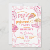 Invitation Fête Pastel Rétro Pizza et Pyjamas (Devant)