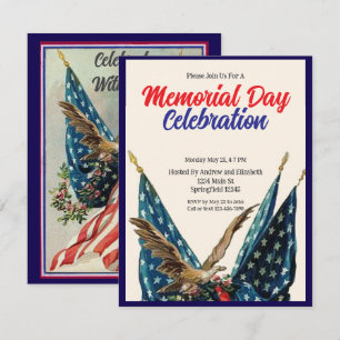 Invitation Fête patriotique du jour du Souvenir avec drapeau