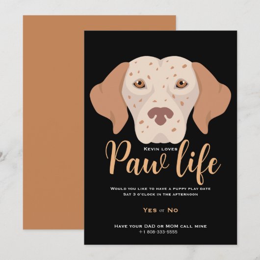 Invitation Fête patte de chien chiot mignon (Devant / Derrière)
