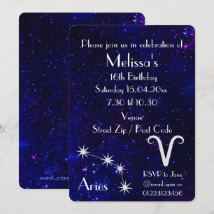 Invitation Fête personnalisée Aries Zodiaque Galaxie