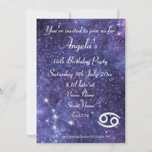 Invitation Fête personnalisée Cancer Zodiaque Galaxie