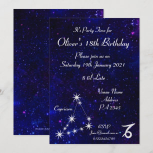 Invitation Fête personnalisée Capricorne Galaxie Zodiaque