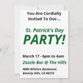 Invitation Fête PERSONNALISÉE de la Saint-Patrick (Dos)