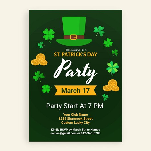 Invitation Fête personnalisée de la Saint-Patrick sur le thèm