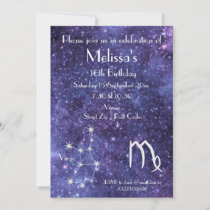 Invitation Fête personnalisée de la Vierge Zodiaque Galaxie