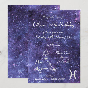 Invitation Fête personnalisée du zodiaque Poissons Galaxie