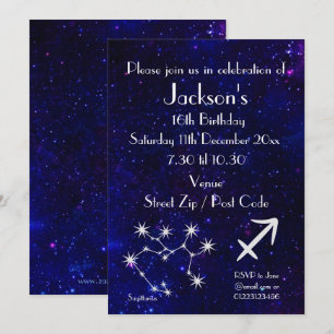Invitation Fête personnalisée du zodiaque Sagittaire Galaxie