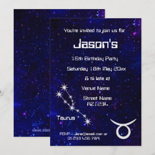 Invitation Fête personnalisée du zodiaque Taureau Galaxy