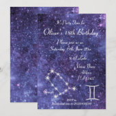 Invitation Fête personnalisée Gemini Zodiaque Galaxie (Devant / Derrière)