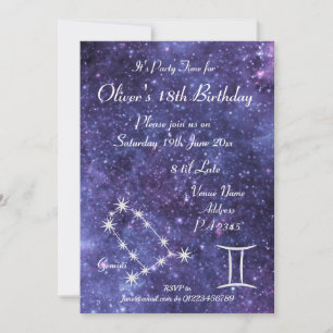 Invitation Fête personnalisée Gemini Zodiaque Galaxie