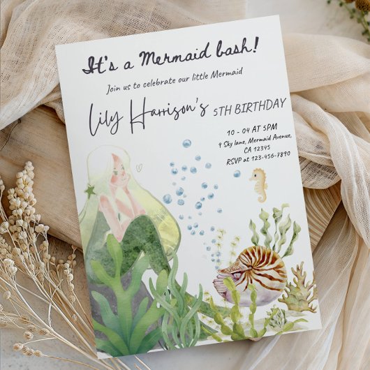 Invitation Fête Petite Fille Sous l'Océan