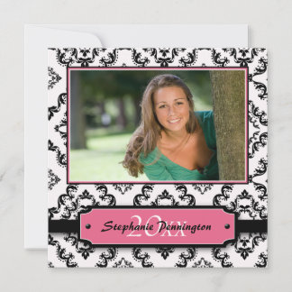 Invitation Fête photo branchée de remise de diplômes en damas