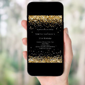 Invitation Fête photo en or noir confetti