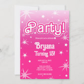 Invitation Fête Photo Étoiles Étincelantes Roses Joli (Devant)