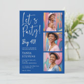 Invitation Fête photo rétro bleu quarante anniversaire (Debout devant)