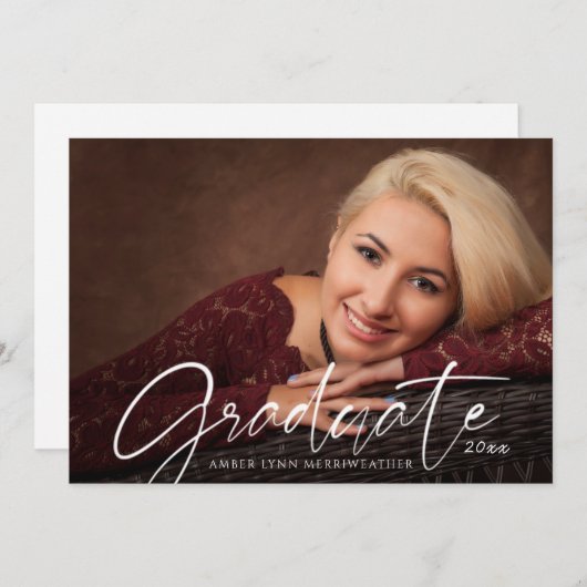 Invitation Fête Photo Simple Chic White Script (Devant / Derrière)