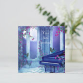 Invitation Fête Piano Oiseaux Clair de Lune Bleu (Debout devant)