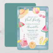 Invitation Fête Piscine à l'aquarelle (Devant / Derrière)