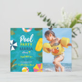Invitation Fête Piscine Anniversaire Été (Debout devant)
