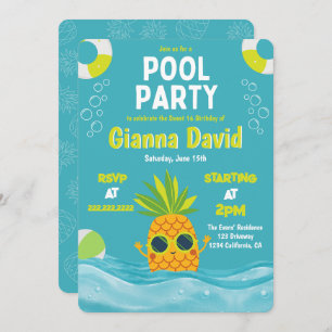 Invitation Fête Piscine d'ananas moderne Anniversaire été