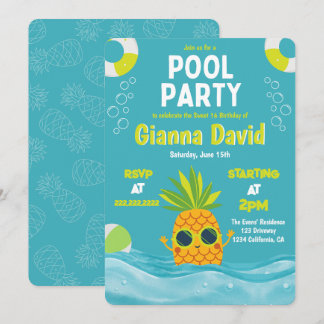 Invitation Fête Piscine d'ananas moderne Anniversaire été