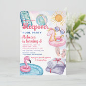 Invitation Fête Piscine de bois rose Fille Tween Ado Annivers (Debout devant)