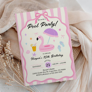Invitation Fête Piscine Dessin à la Main Nage Adolescente Fil