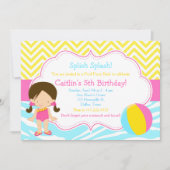 Invitation Fête piscine fille brune Bash Party (Devant)