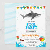 Invitation fête piscine plage requin (Devant / Derrière)