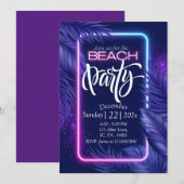 INVITATION FÊTE PLAGE NEON VIOLET LUMINEUX DANS LE (Devant / Derrière)