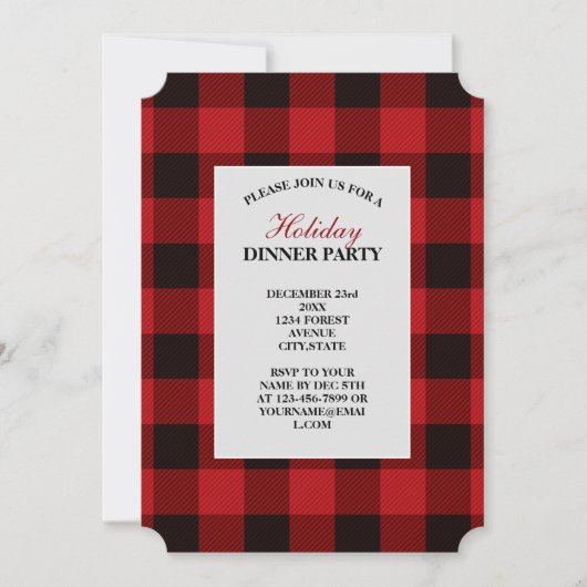Invitation fête plaid rouge rustique d'hiver bûcheron (Devant)