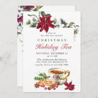 Fête Poinsettia Noël Fête Tea Party Inv
