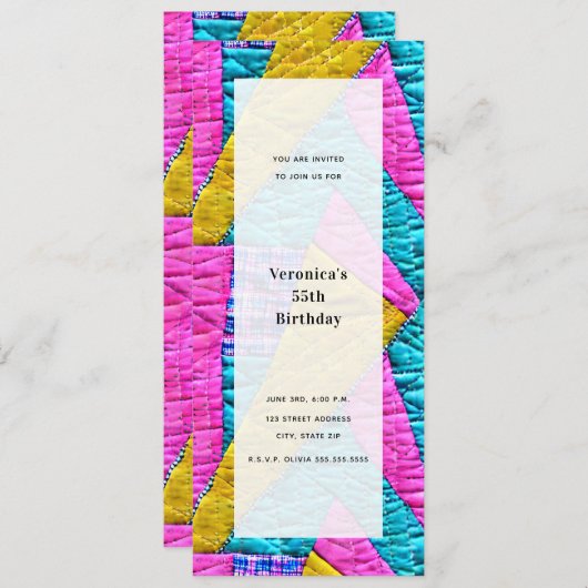 Invitation Fête polyvalente inspirée d'un patchwork (Devant / Derrière)
