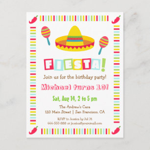 Invitation Fête pour enfants Thème Mexicain Sombrero Coloré