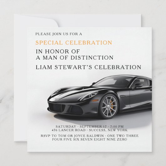 Invitation Fête pour passionnés de voitures d'élite (Devant)